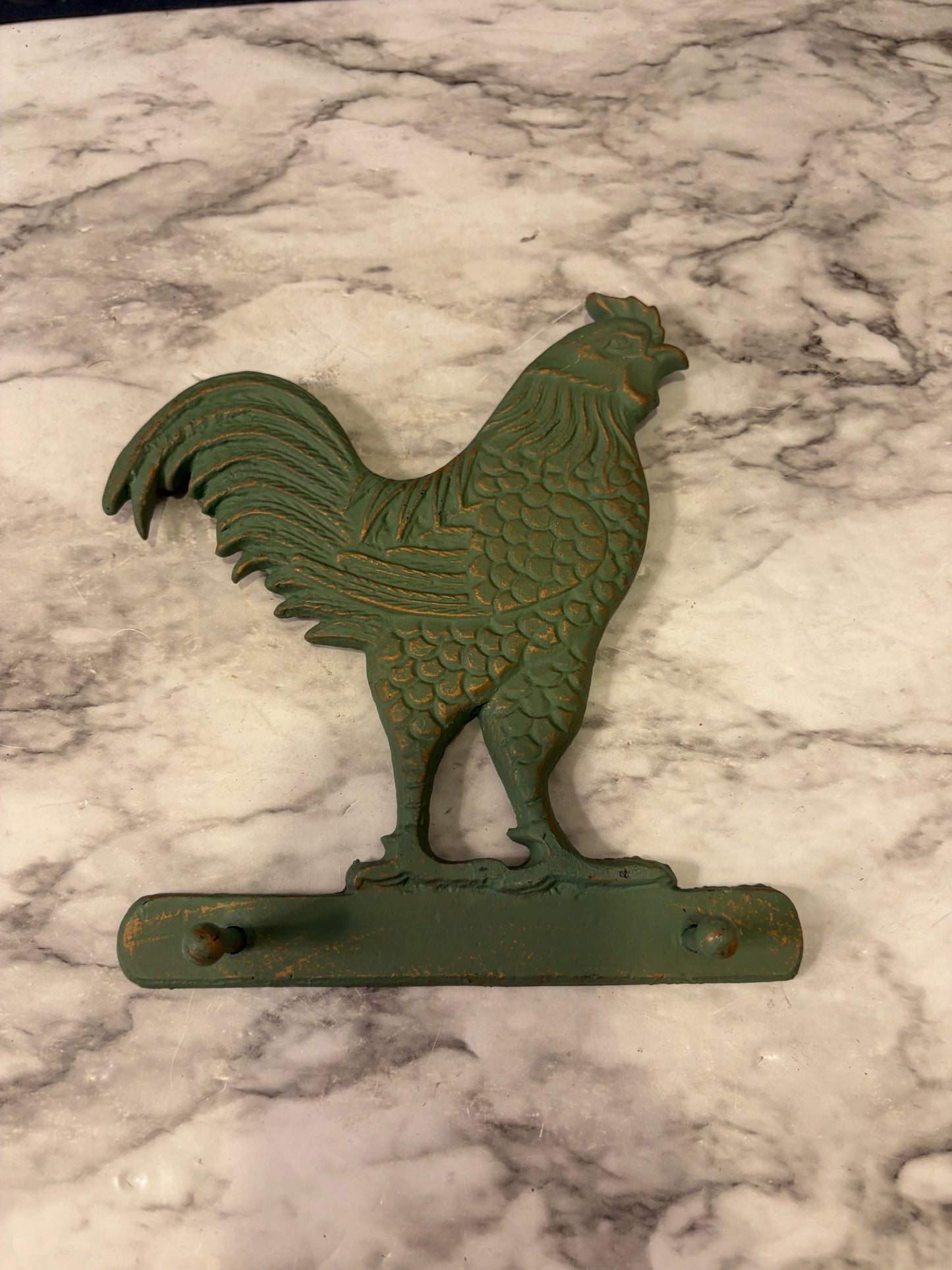 Green Cast Iron Rooster Peg Hook