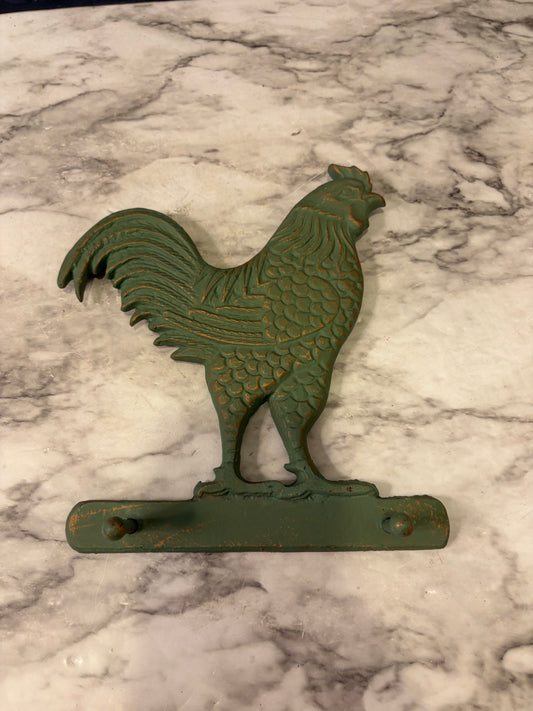 Green Cast Iron Rooster Peg Hook