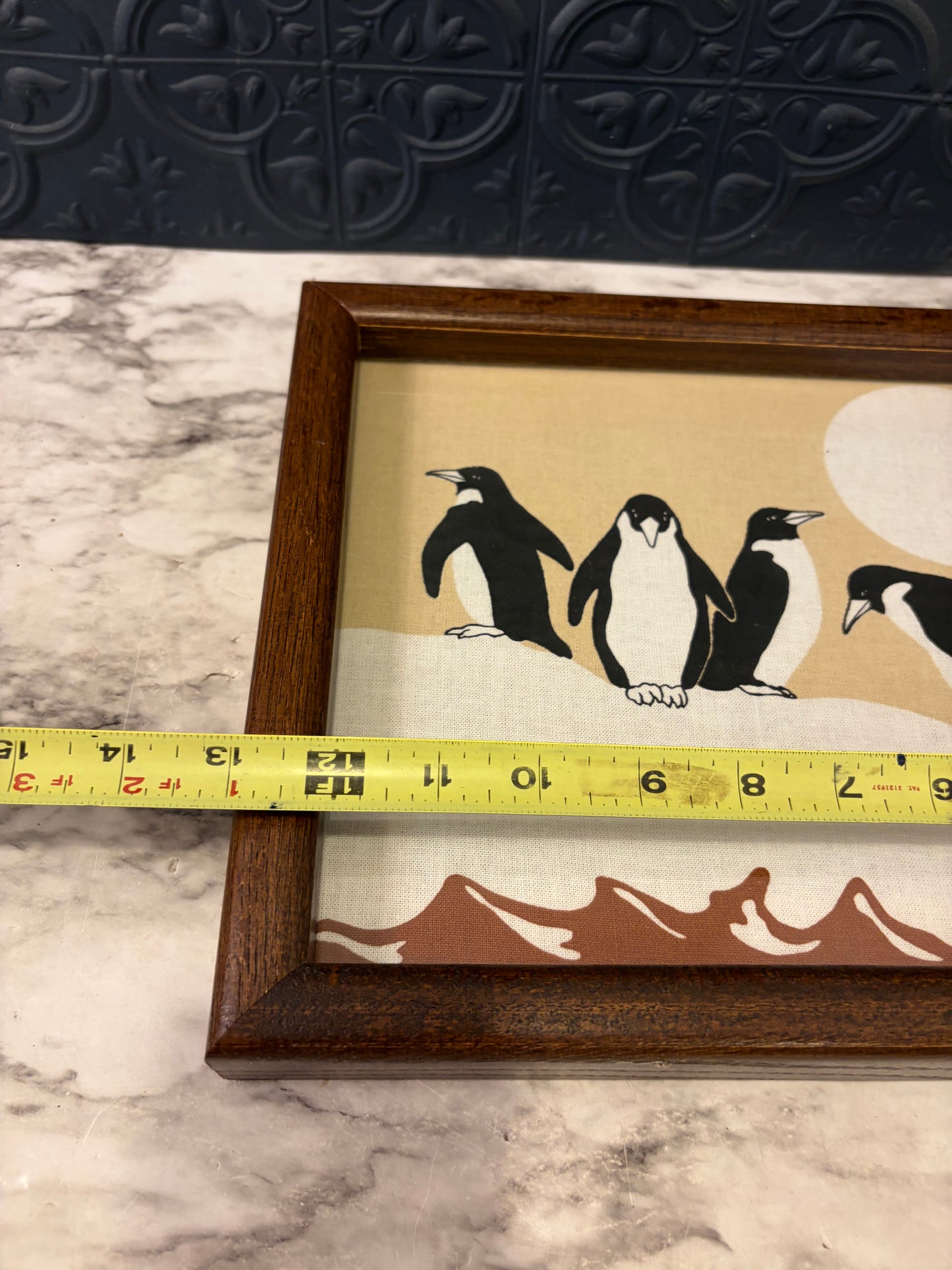 Screen Print of  Penguins on Fabric Framed