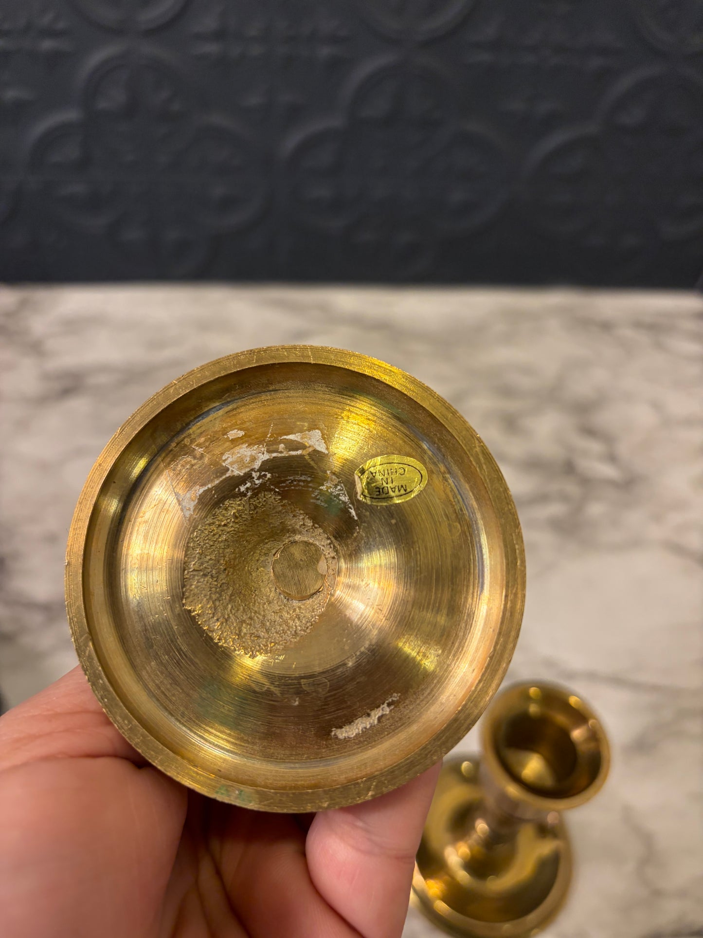 3.75 Set of Brass Candle Holders Round Base