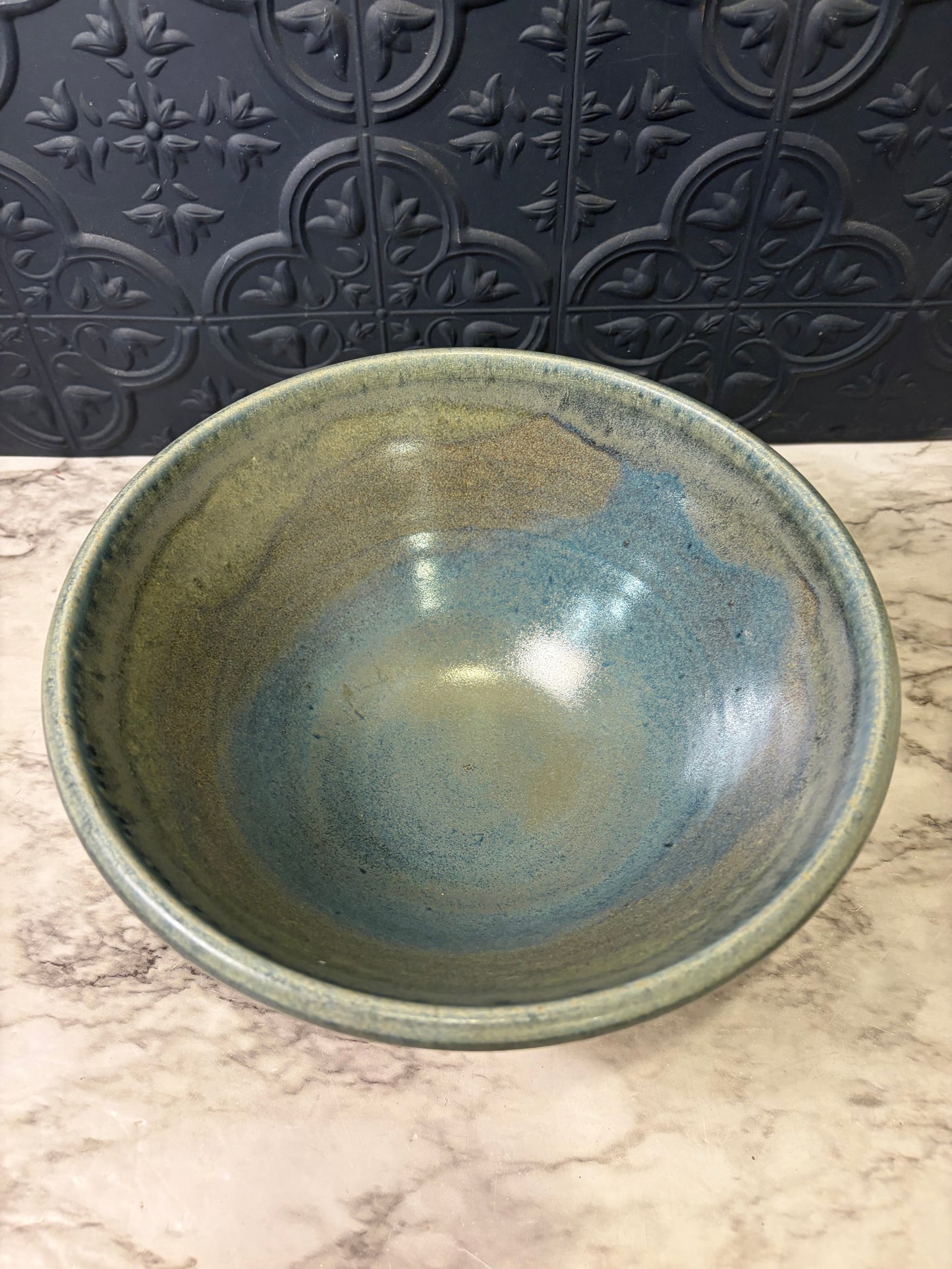 Hoffman Pottery Bowl Greenish Blue inside