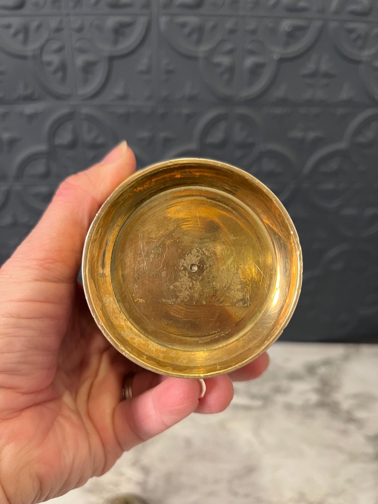 Brass and Enamel Urn with Sunflower