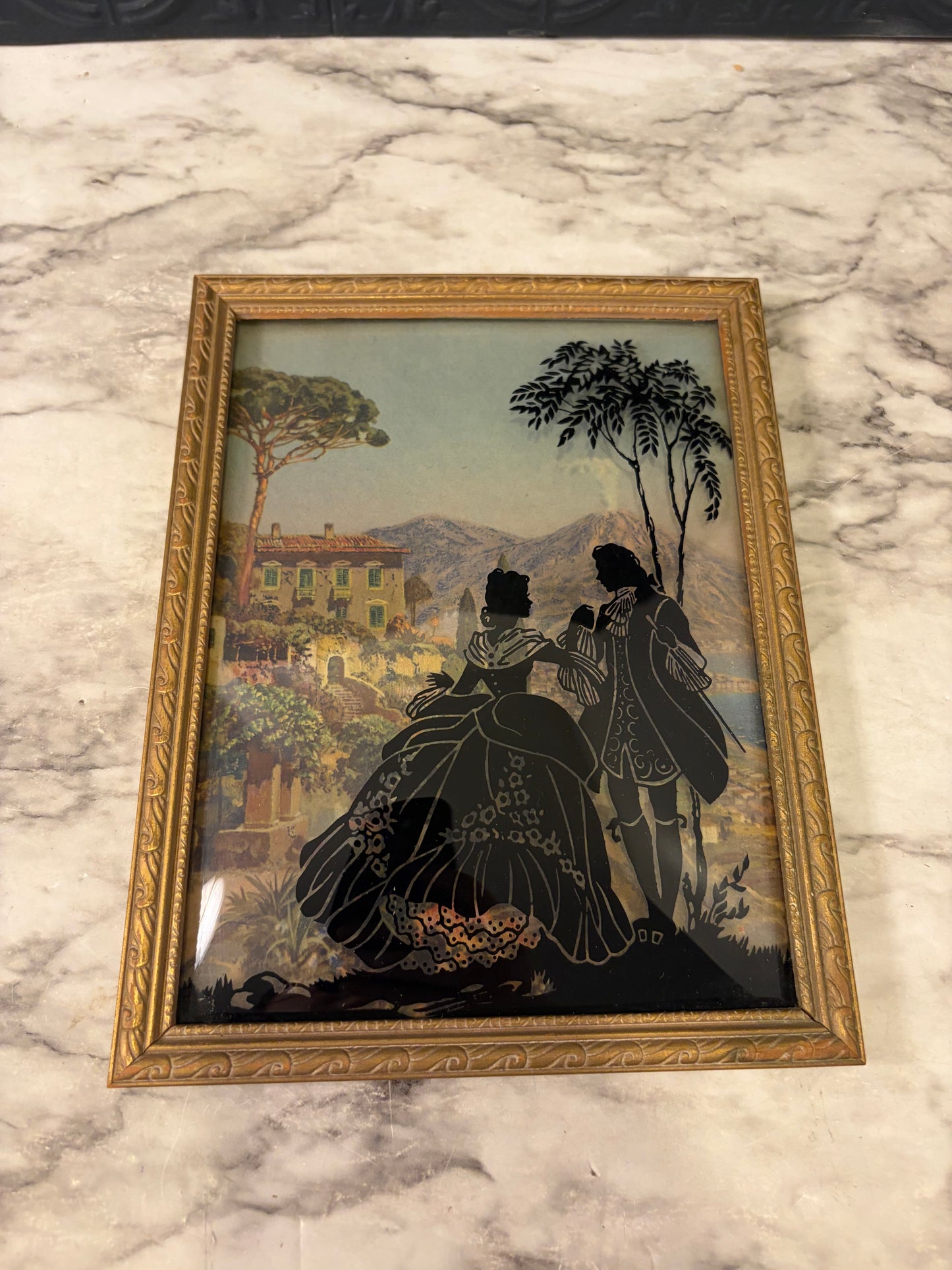 Bubble Glass Reverse Print of Victorian Courting in Countryside