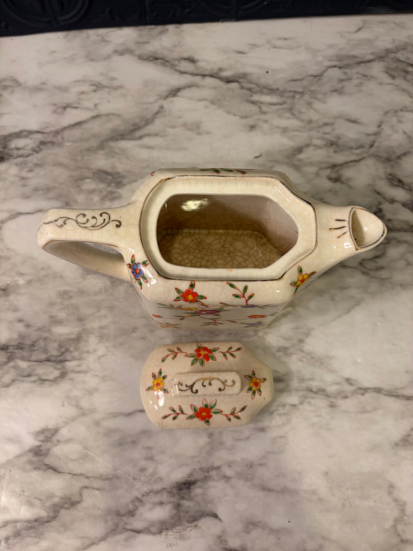 Hand Painted Cream Teapot Cream with Flowers