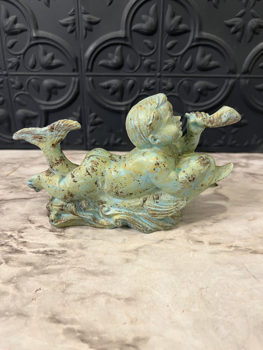 Vintage Child Riding a Dolphin Cast iron