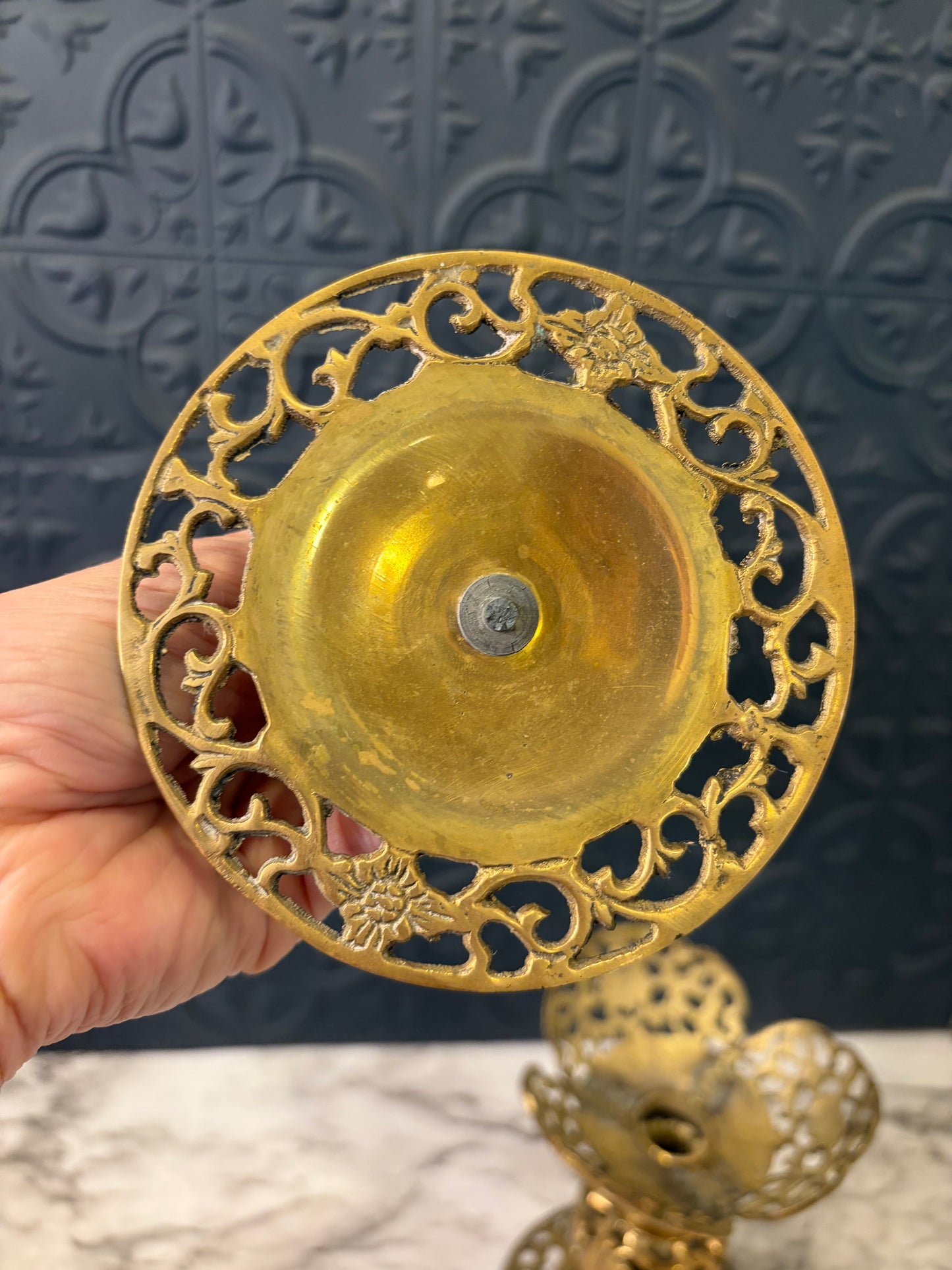 Cast Brass Ornate Candle Holder Set of 2