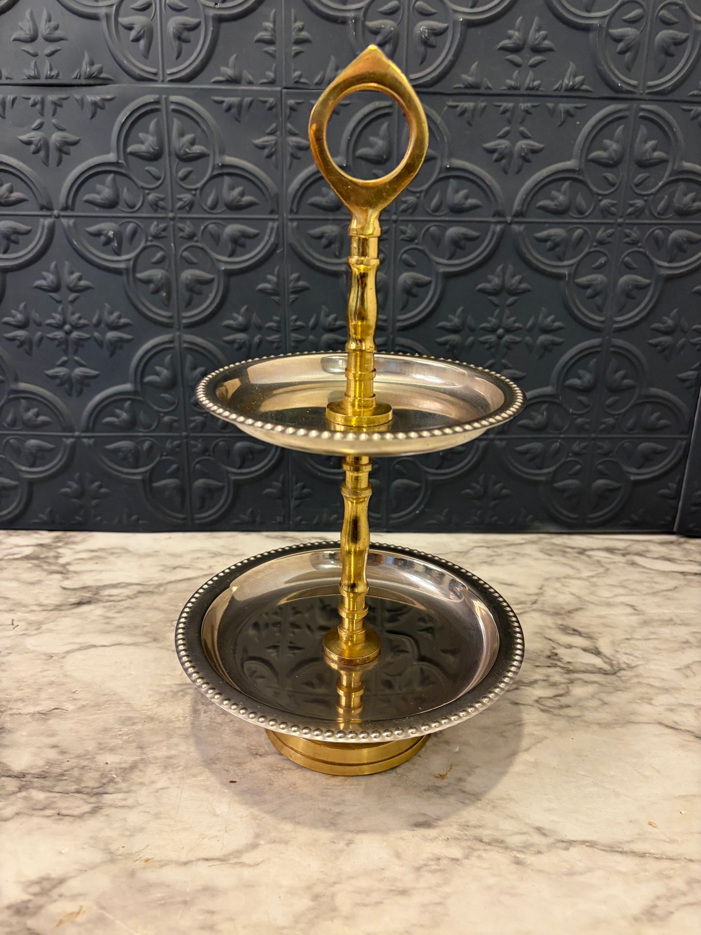 Brass and Chrome Two Tier Serving Tray Made in India