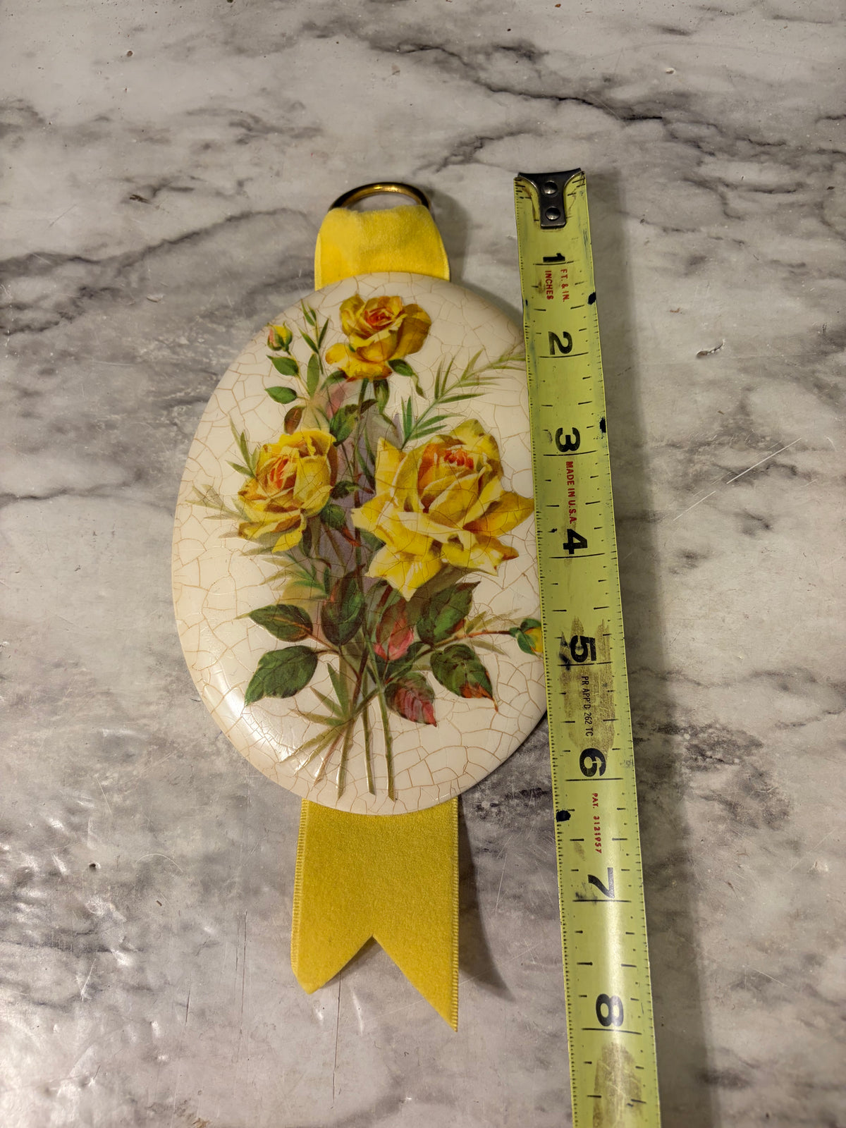 Homemade Plaster Floral Plaque Yellow