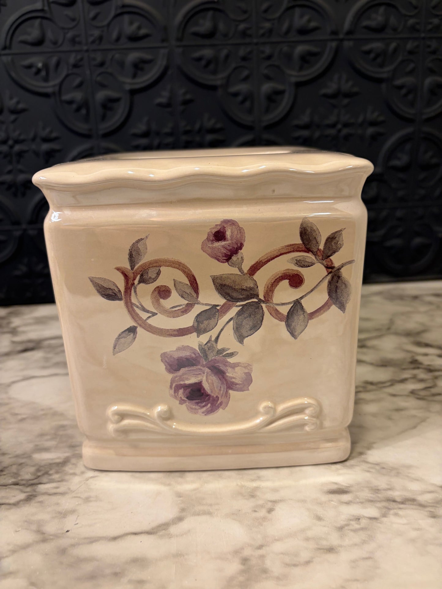 Cream and Purple Floral Tissue Box Holder