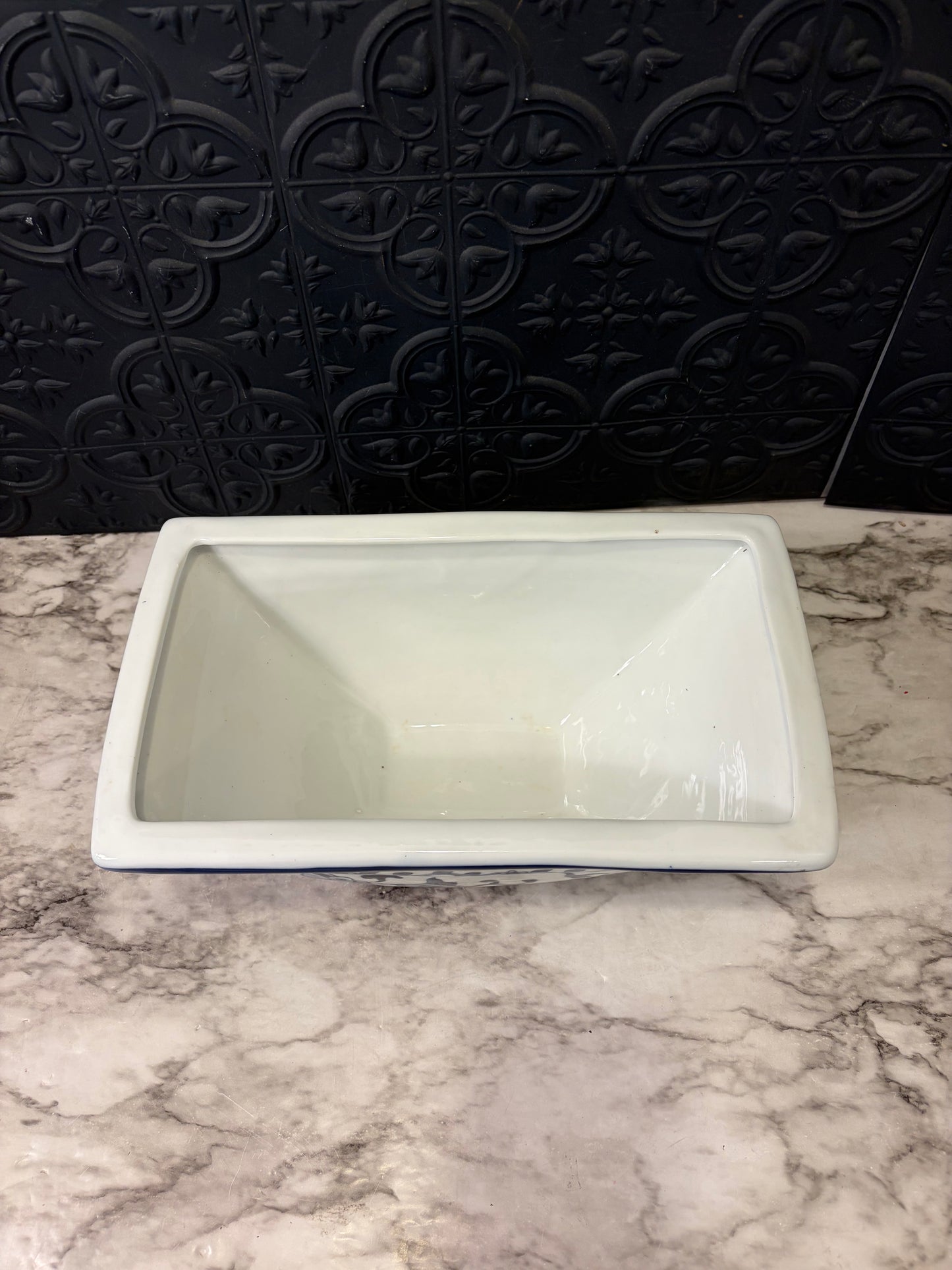 Blue and White Ceramic Planter 12"