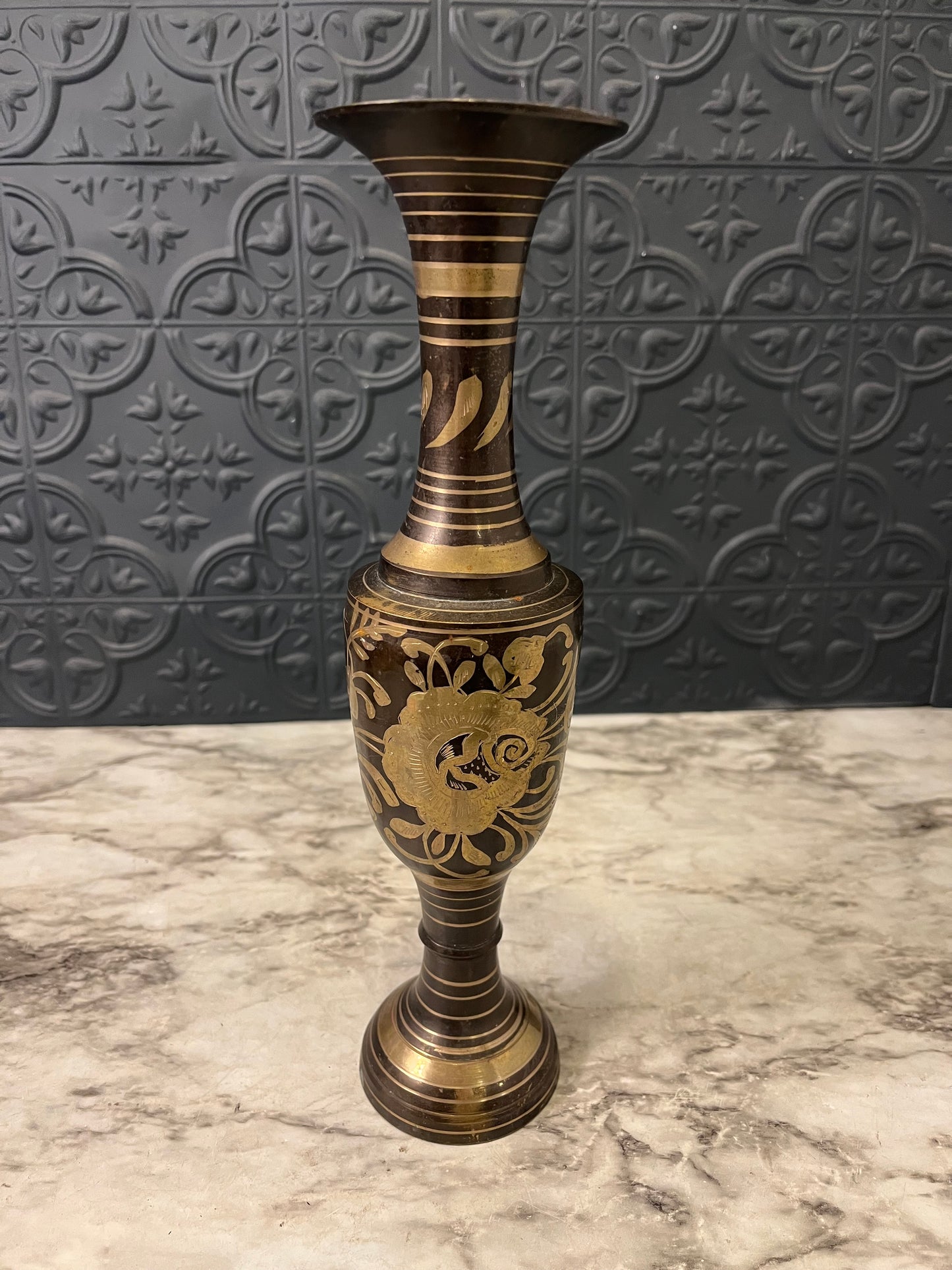 Two Tone Etched Black and gold Vase 12"