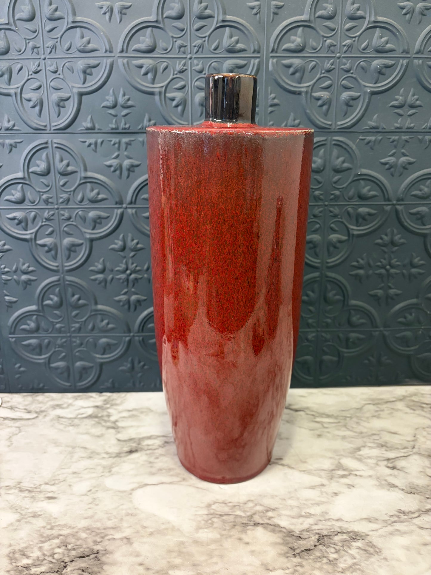 Tall Red Glazed Vase with Small Opening