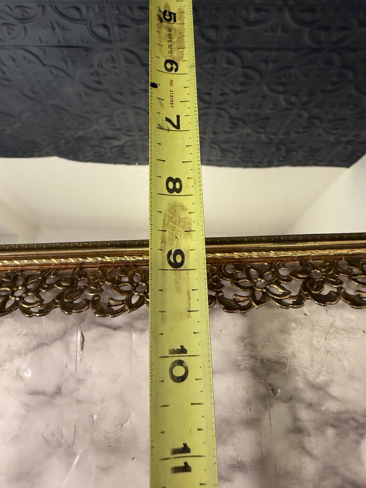 Brass Filigree Mirror Tray with Flowers 14.5"