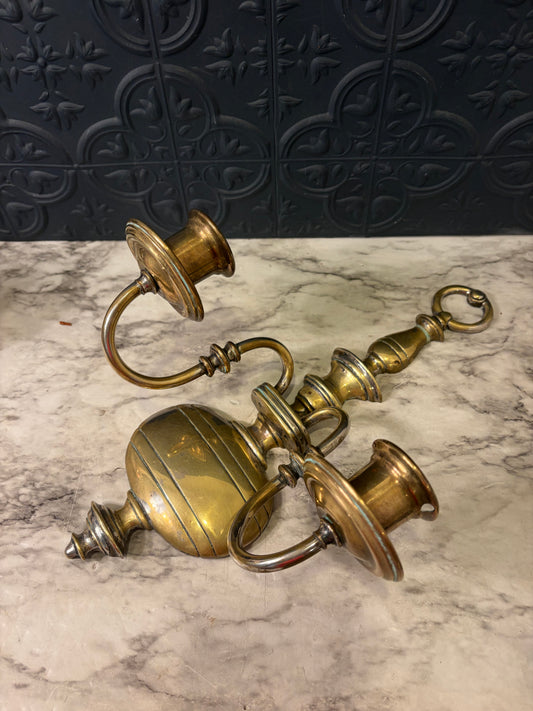 Double Arm Brass Sconce with Weighted Round Base