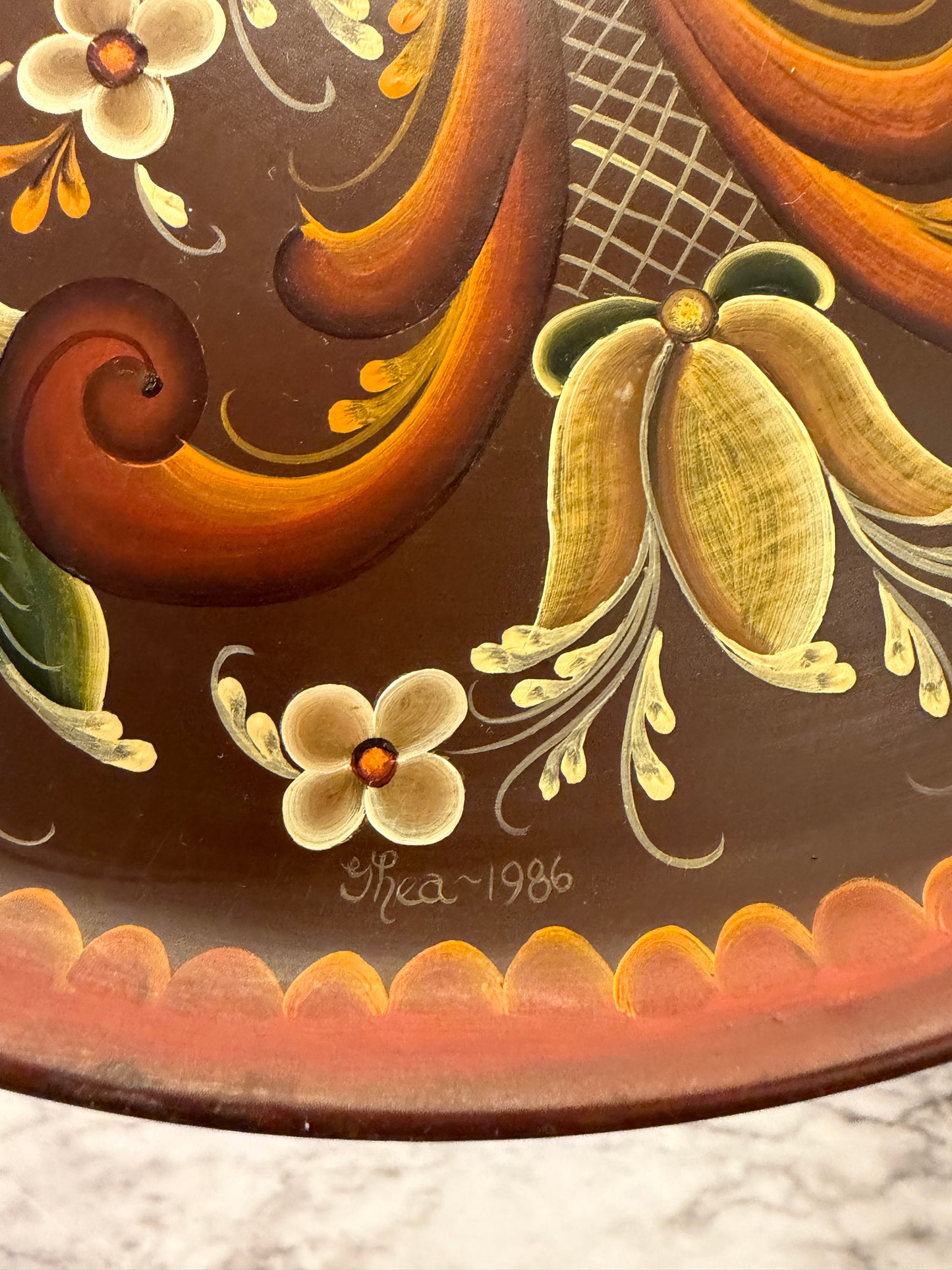 Hand Painted Wood Plate - Thea 1986