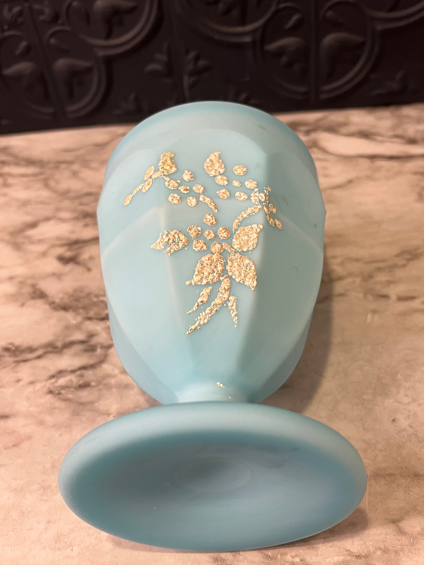 Westmorland Blue Satin Slag Glass compote