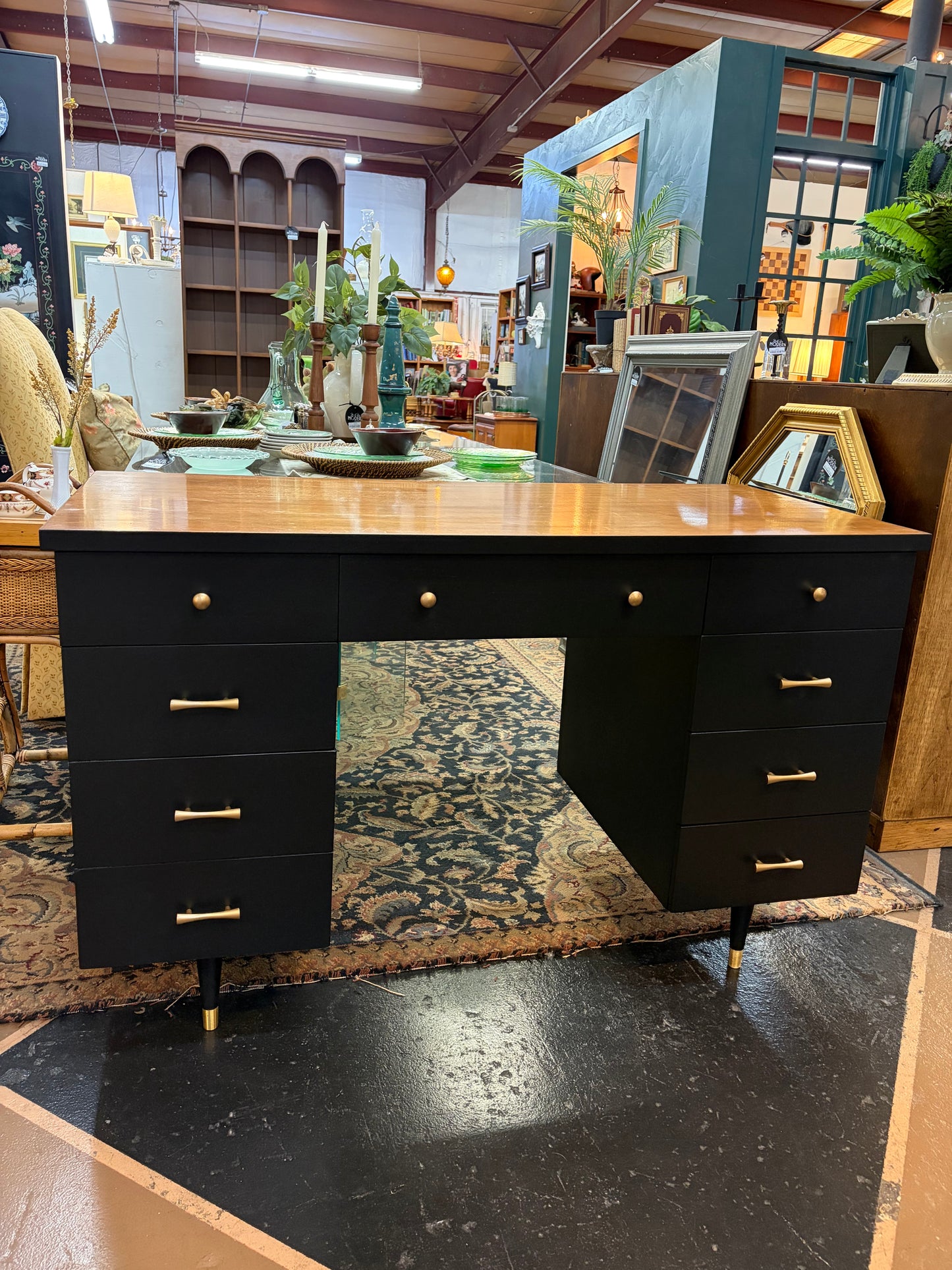 Mid Century Desk Painted Black