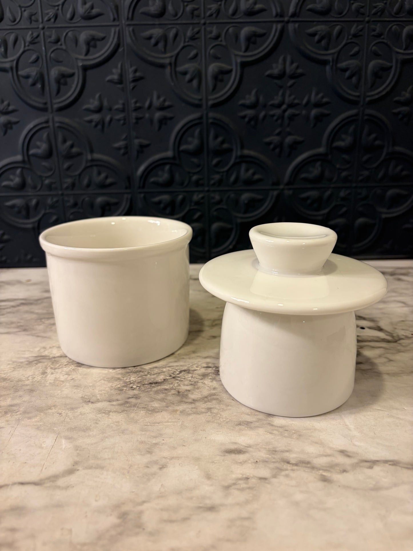 White Ceramic Butter Crock