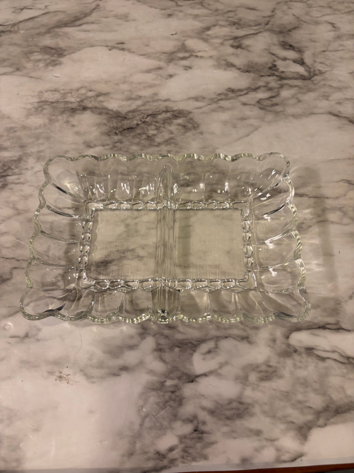 Small Glass Split Plate with Scallopped edge