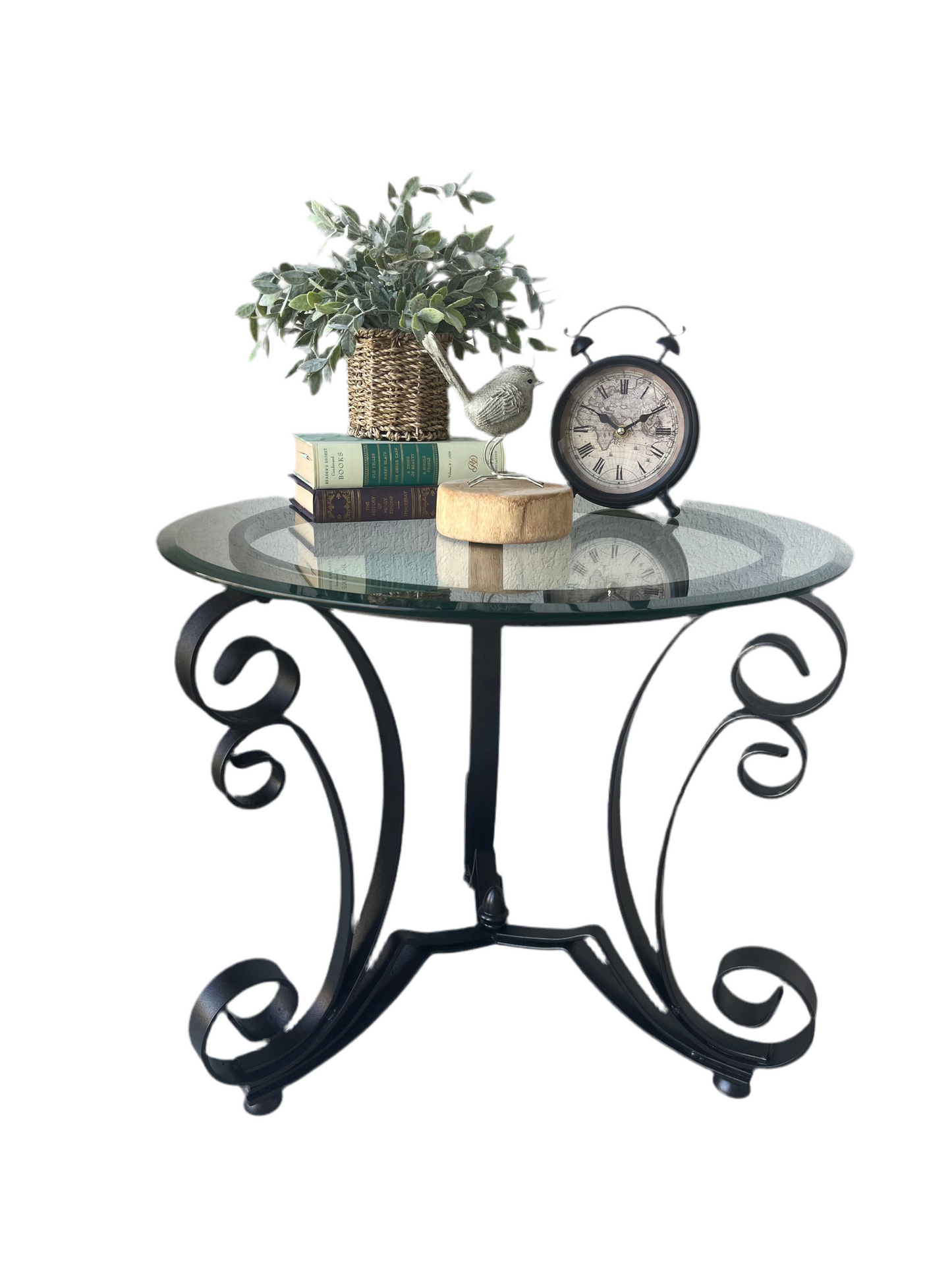 Round Black Metal Table with Glass