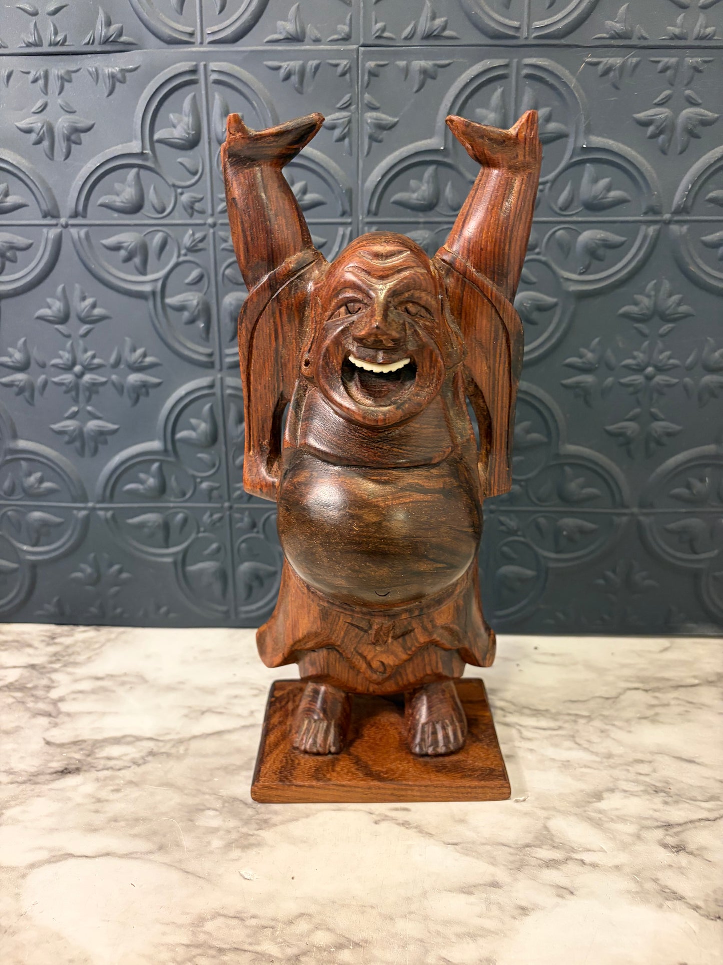 Smiling Wood Carved Buddah