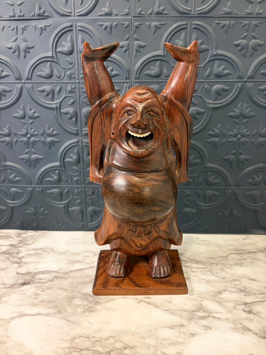 Smiling Wood Carved Buddah