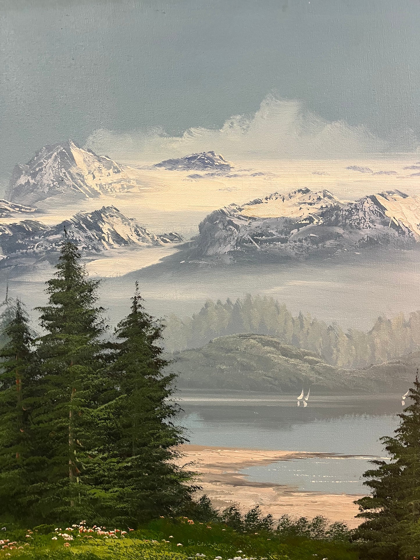 Blue and green original Landscape painting signed Daniel