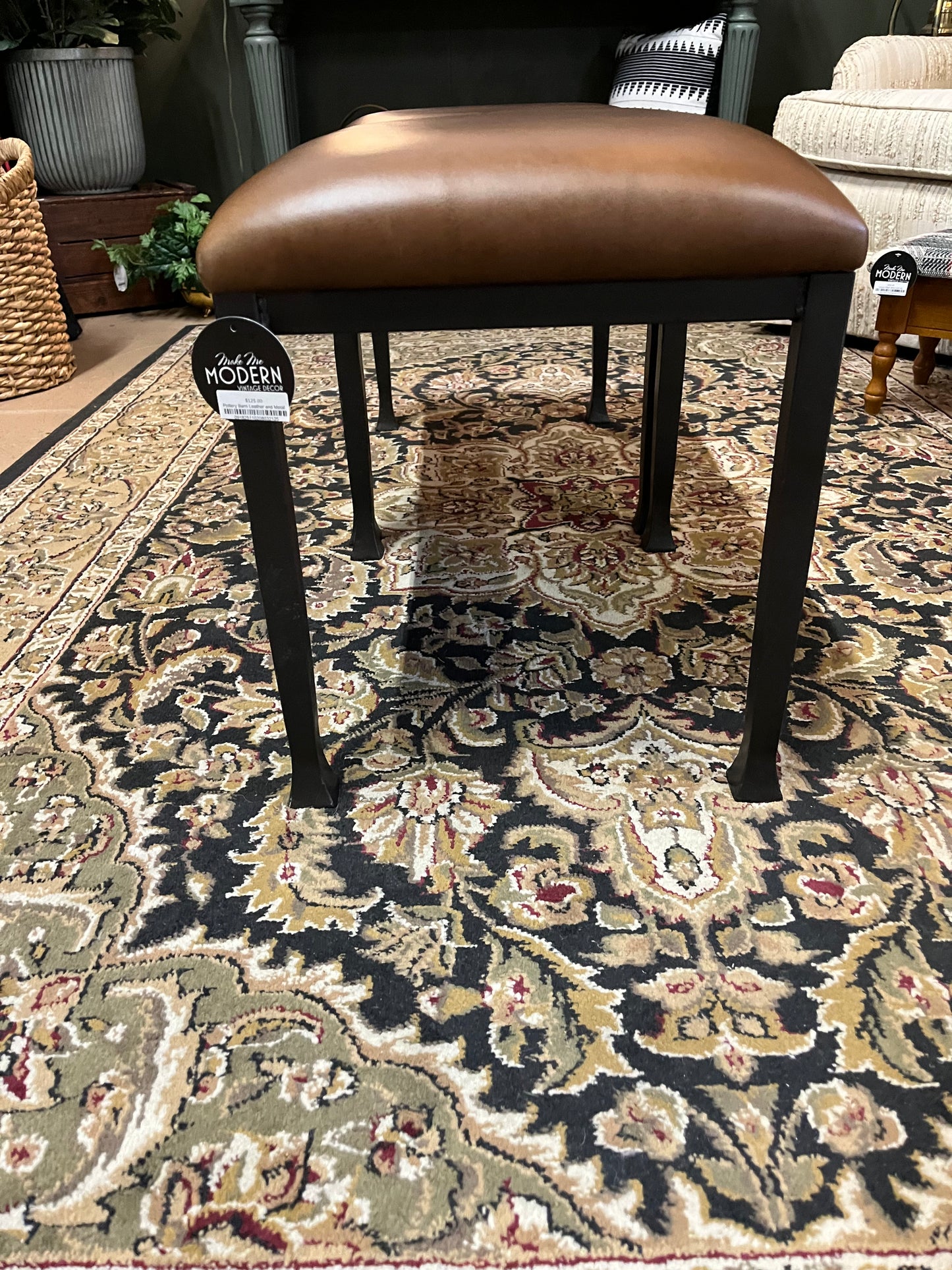 Pottery Barn Leather and Metal Stool/Ottoman