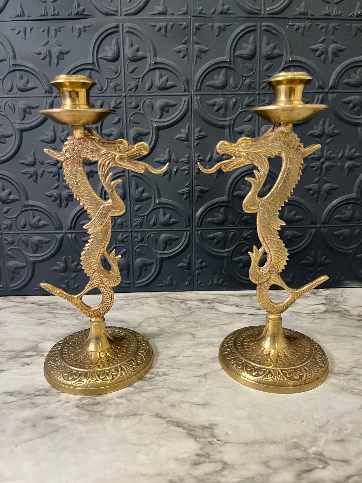 Brass Dragon Candle Holders x2