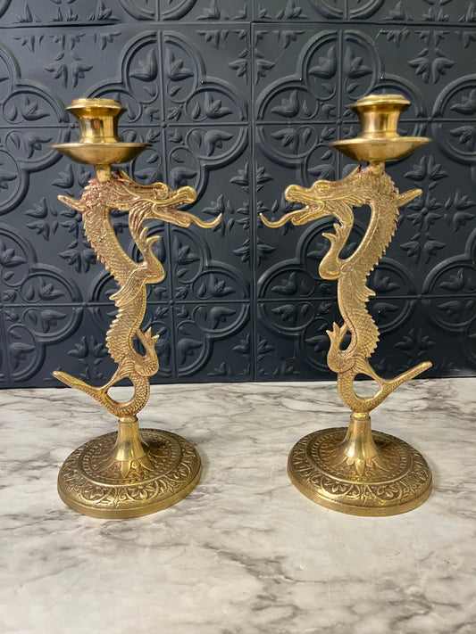 Brass Dragon Candle Holders x2