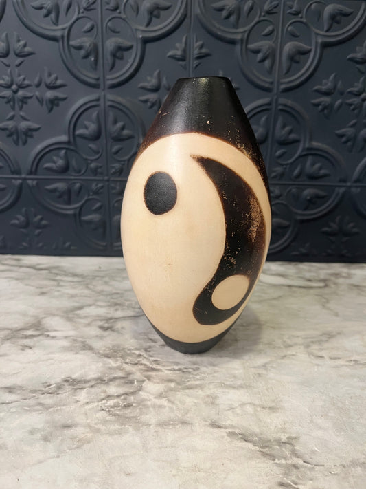 Brown and Cream Peruvian Style  yin yang Vase