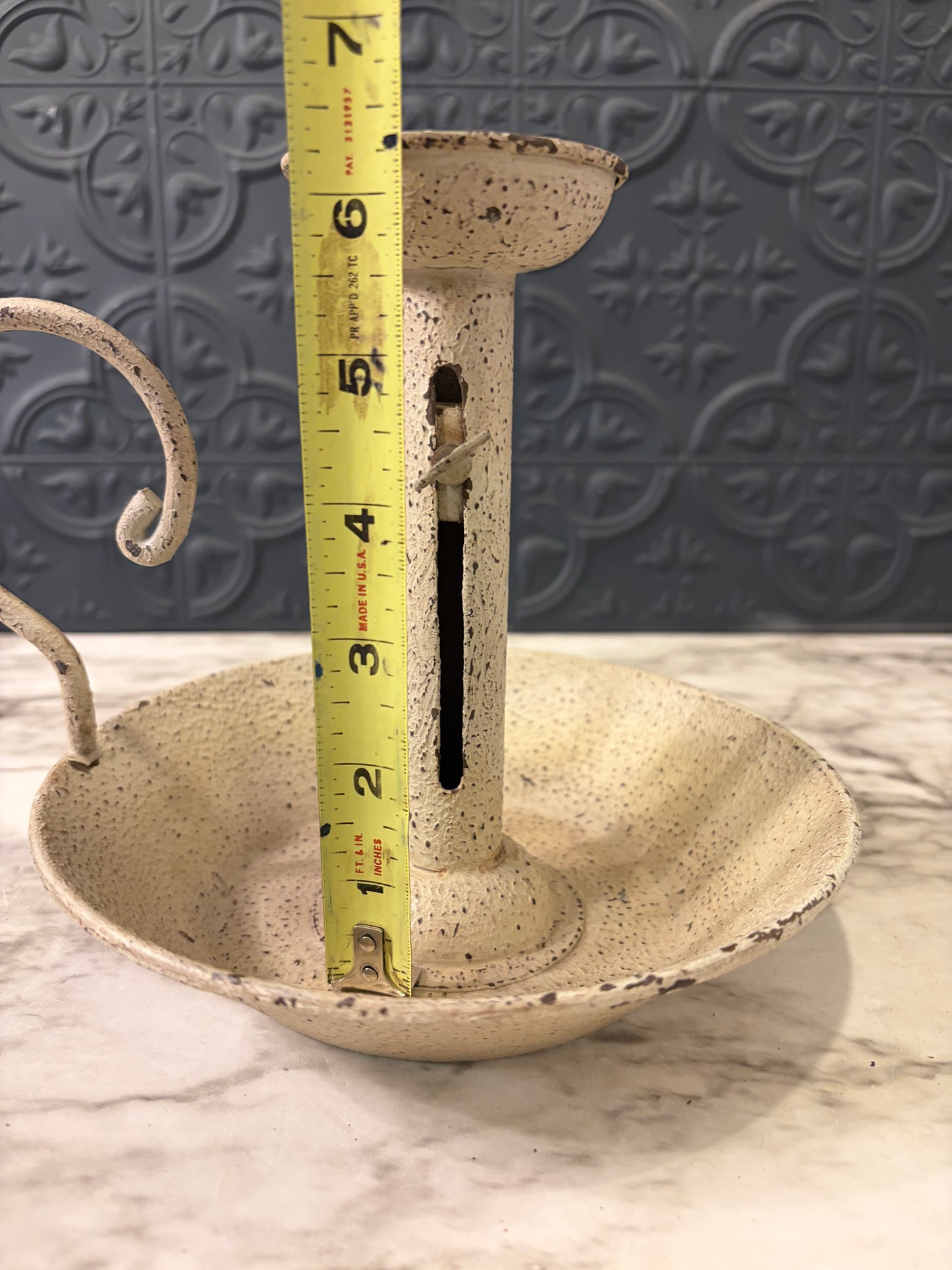 Cream Metal Chamberstick with adjustable toggle