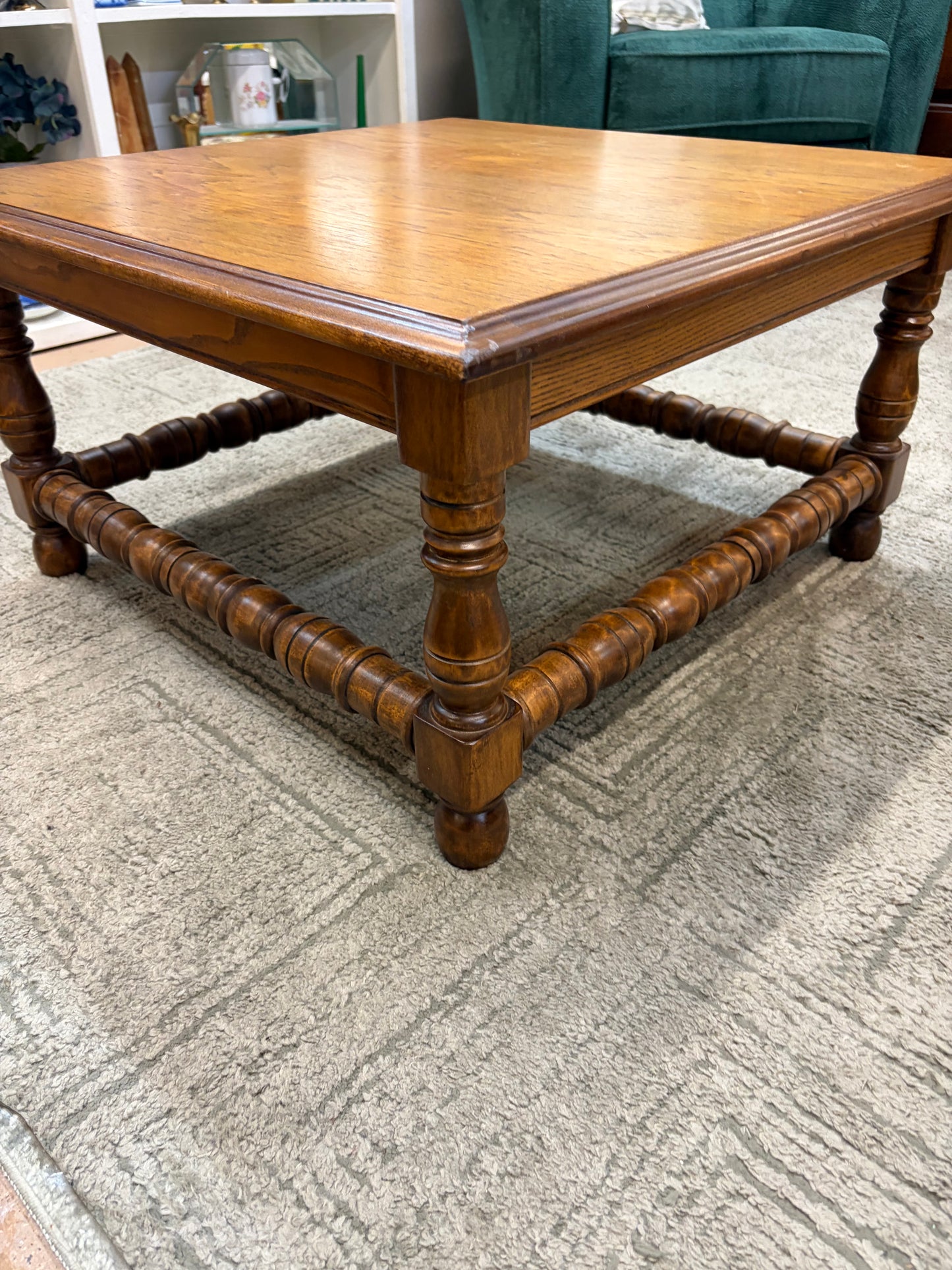 Square Wood Coffee Table with Turned Legs