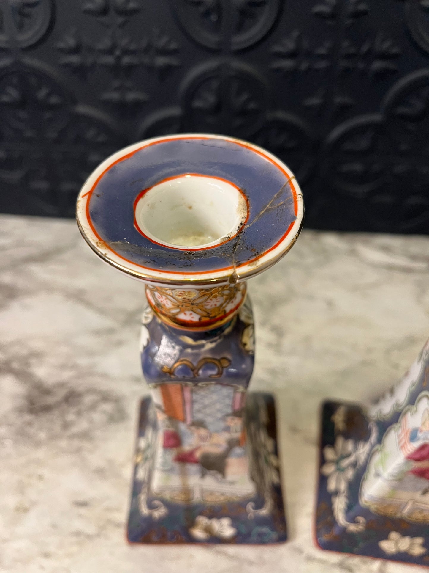 Chinese Hand Painted Candlesticks AS IS