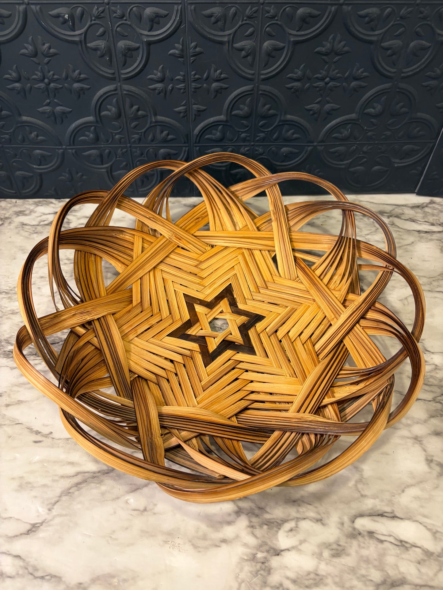 Bamboo Open Weave Basket with Star