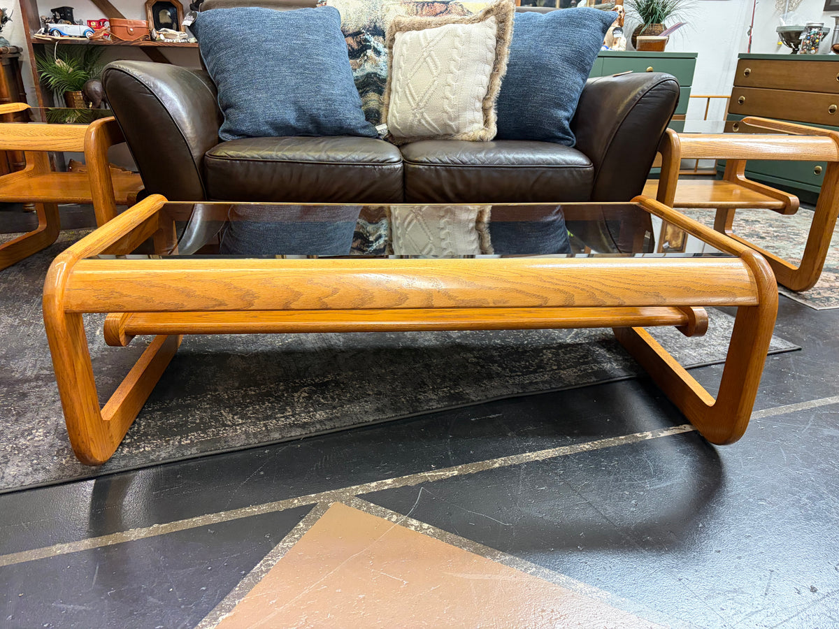 Mid Century Lou Hodges Style Coffee Table with Smoke Glass