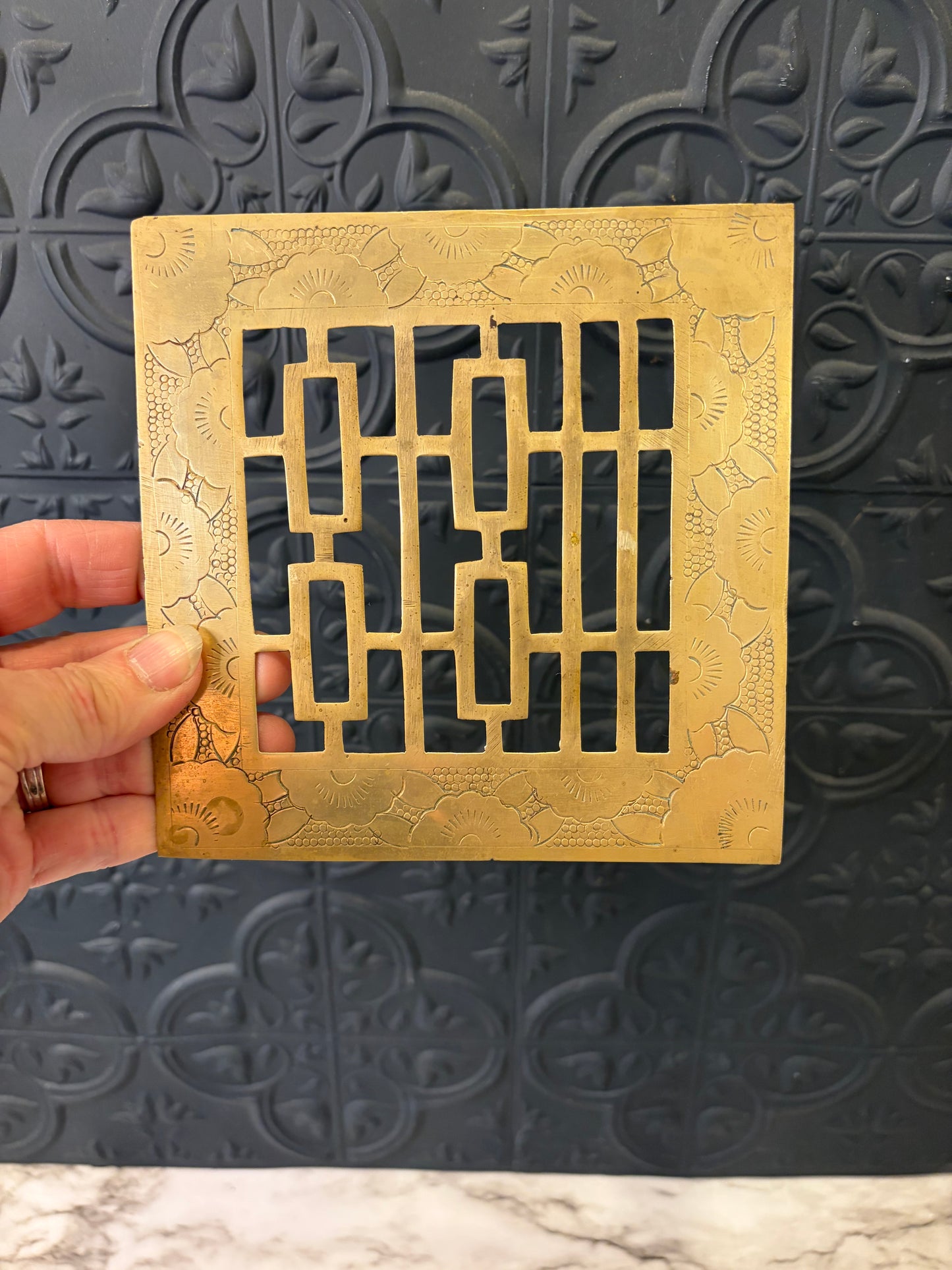 Square Brass Trivet from Japan