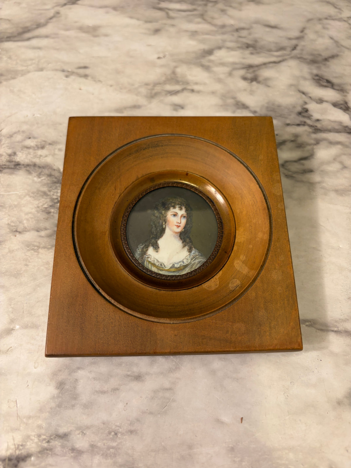 Round Medallion of Lady in small Square Frame