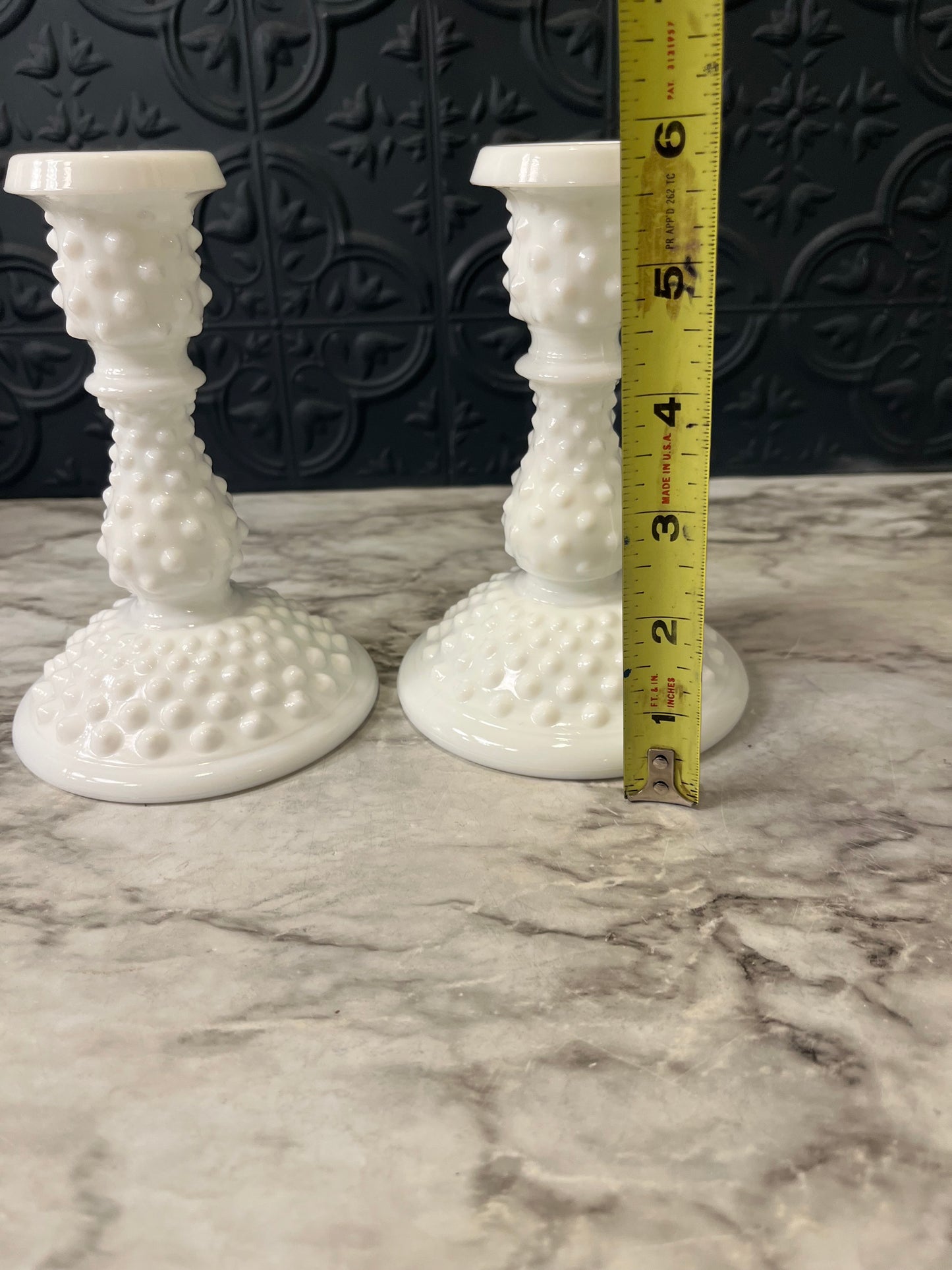 Fenton Milk Glass Hobnail Candle Holder set of 2