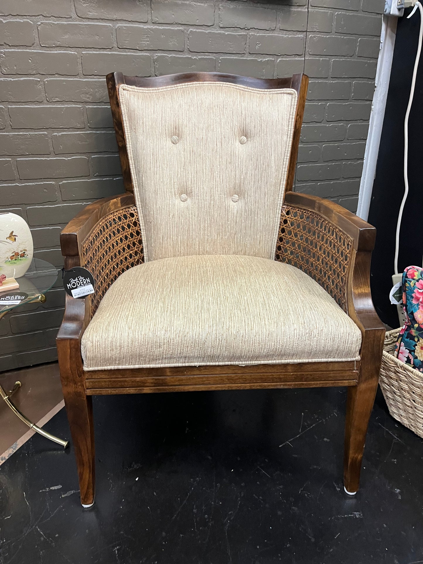 Cream Sitting Chair with cane arm rest