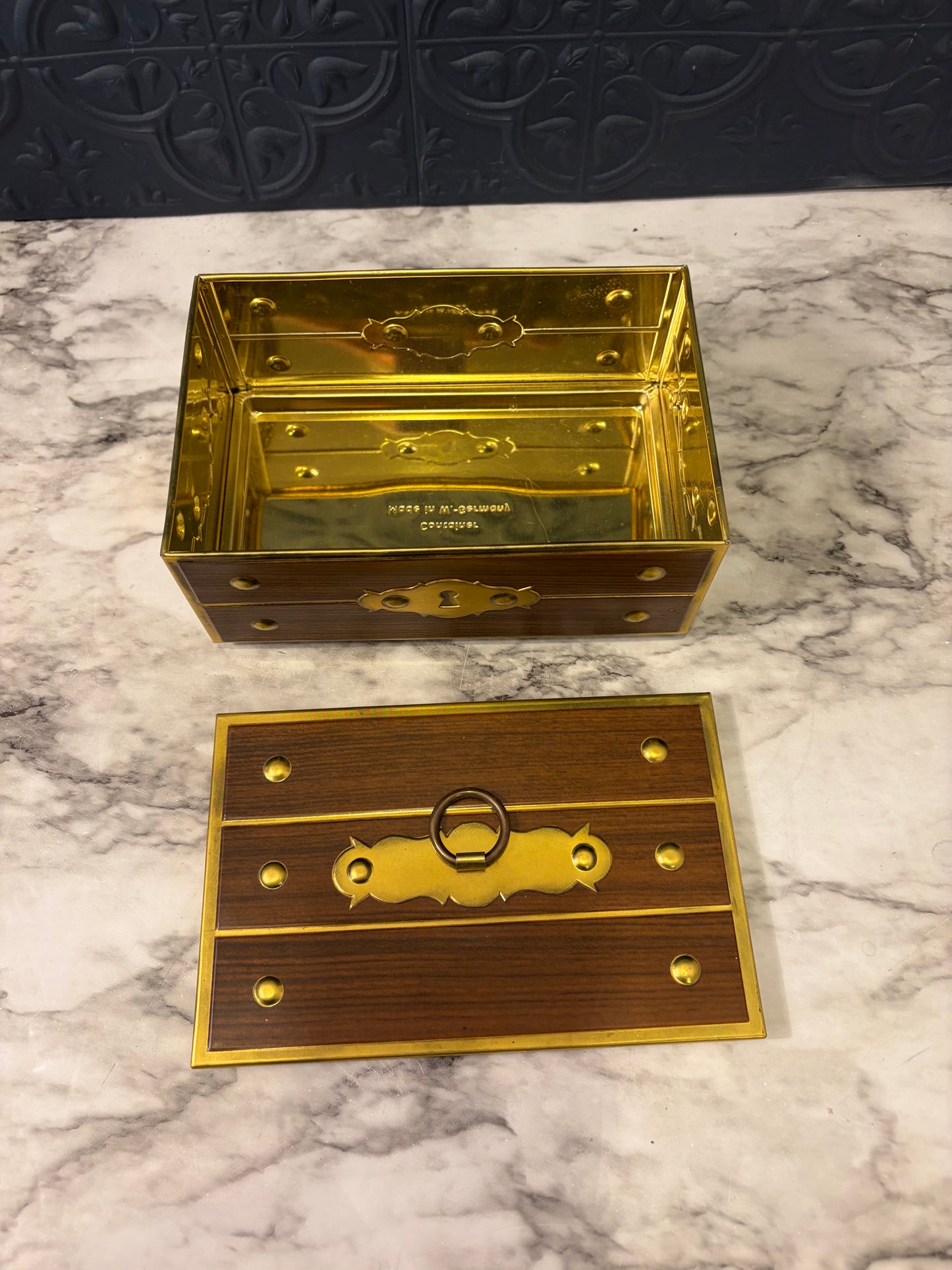 Tin Faux Wood Treasure Box