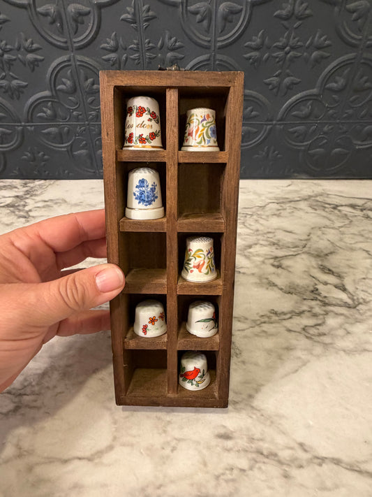 Thimble Set in Wood Shelf
