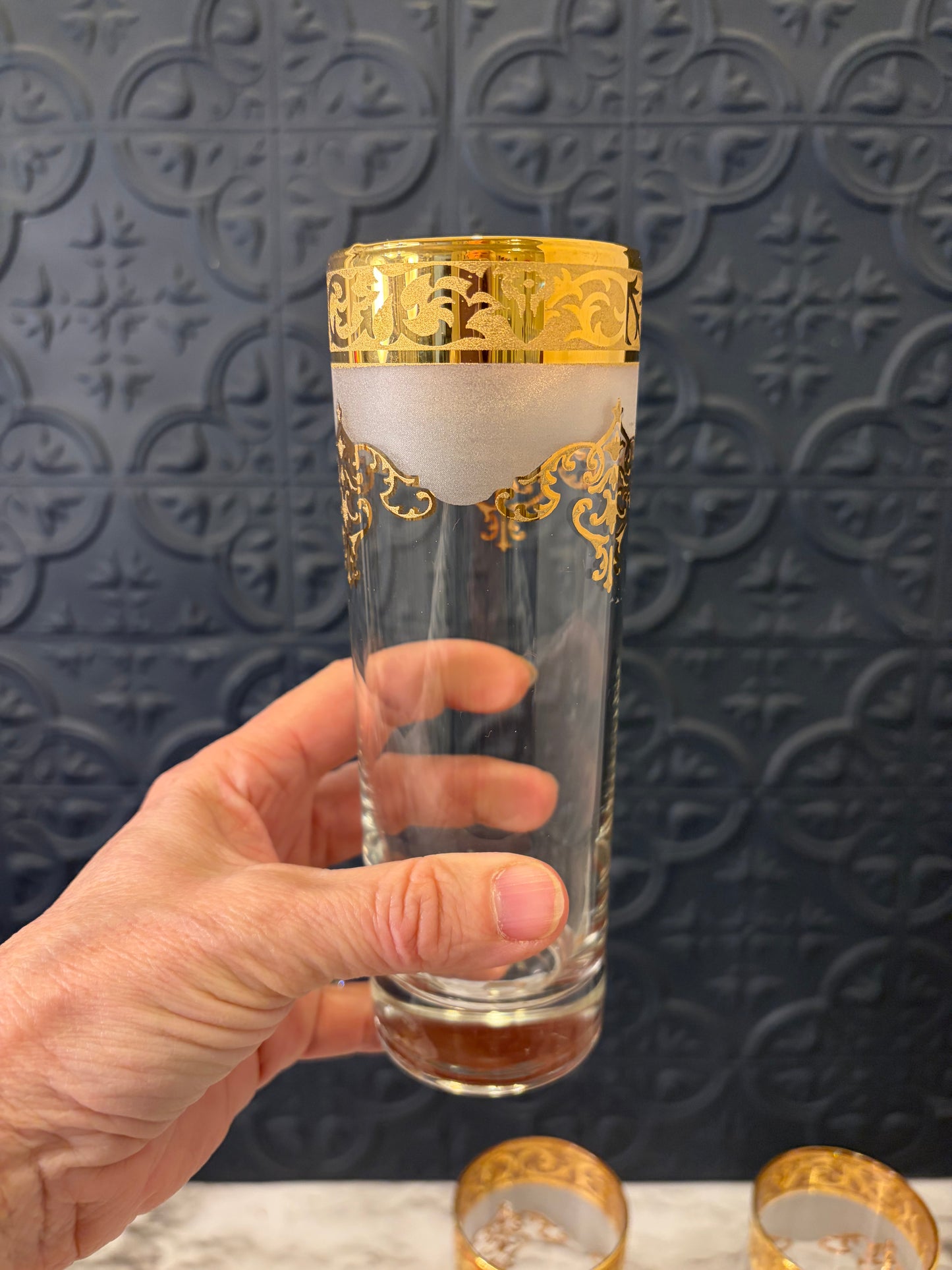 Cellini 24K Gold Rim Tall Glass Set of 4