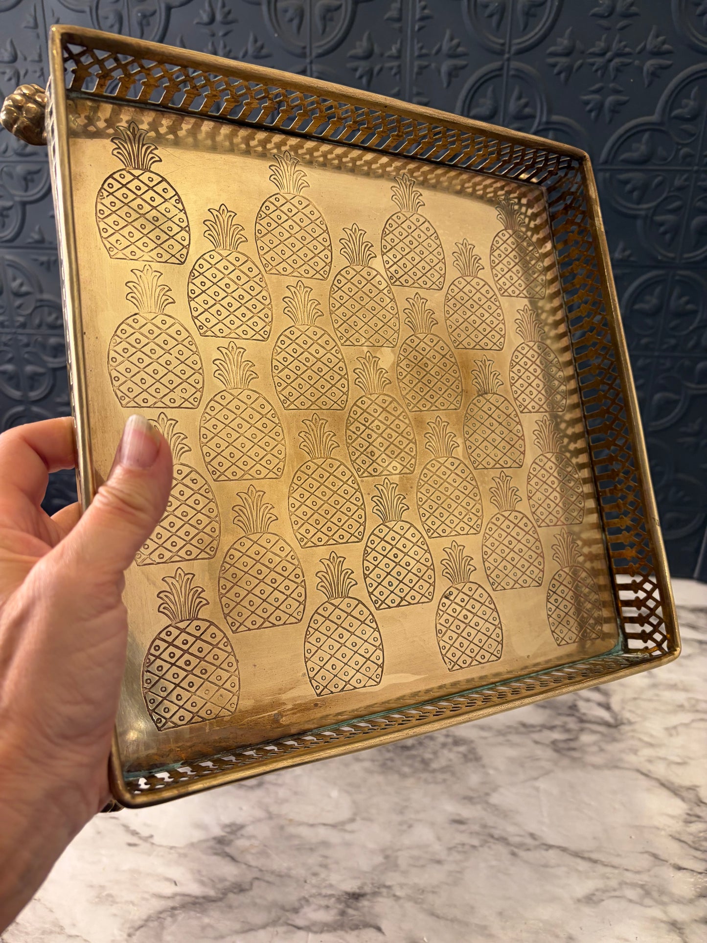 Square Brass etched Pineapple Tray