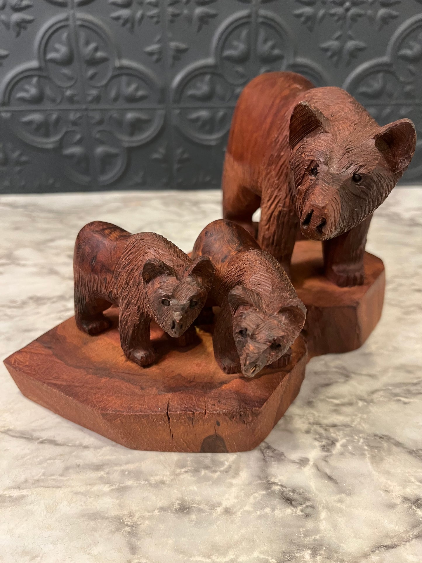 Carved Wood Bear Family