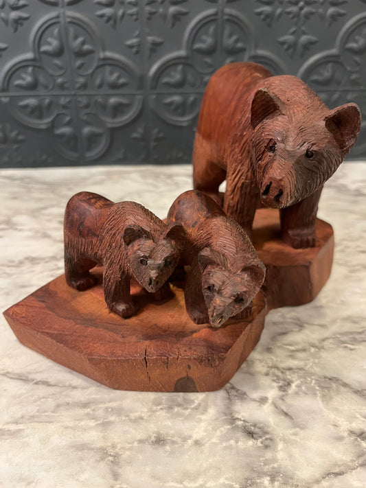 Carved Wood Bear Family