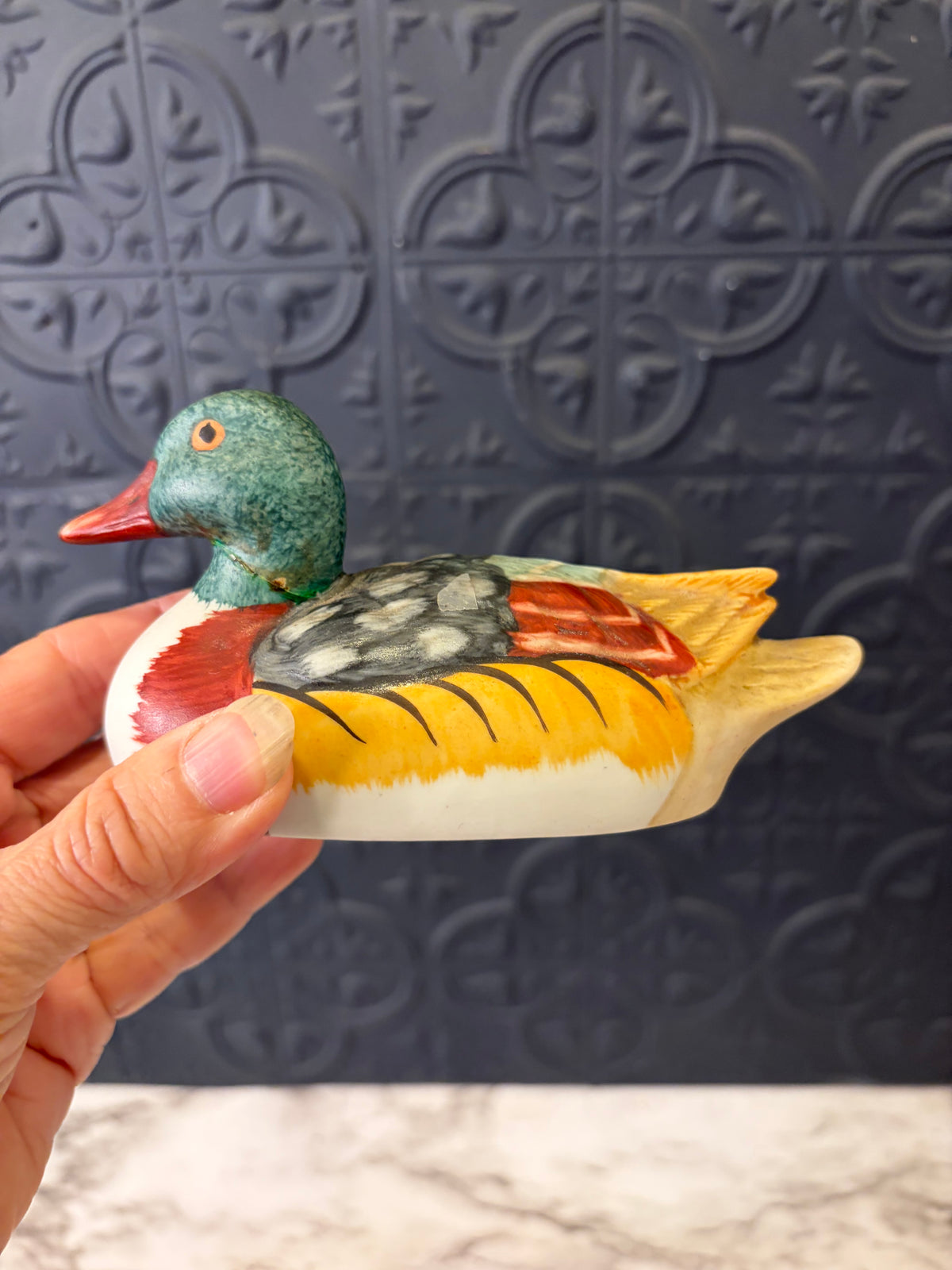 Porcelain Hand Painted Mallard Duck 6" AS IS