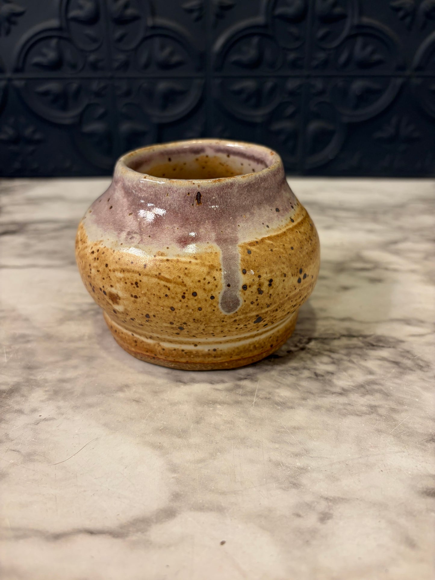 Small Yellow Pottery with Purple rim