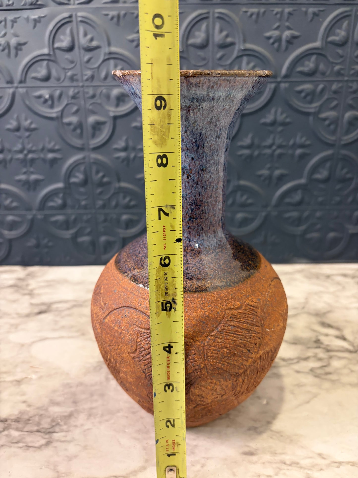 Pottery Vase with Bluish Purple Neck