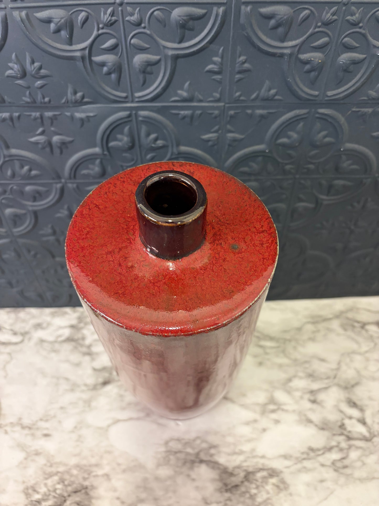 Tall Red Glazed Vase with Small Opening